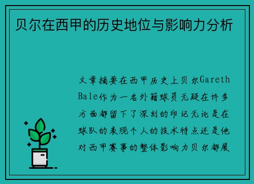 贝尔在西甲的历史地位与影响力分析